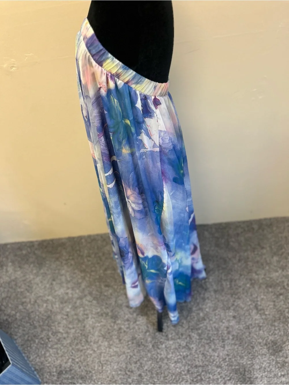 Women's Blue Floral Maxi Skirt/Dress-Lined pretty